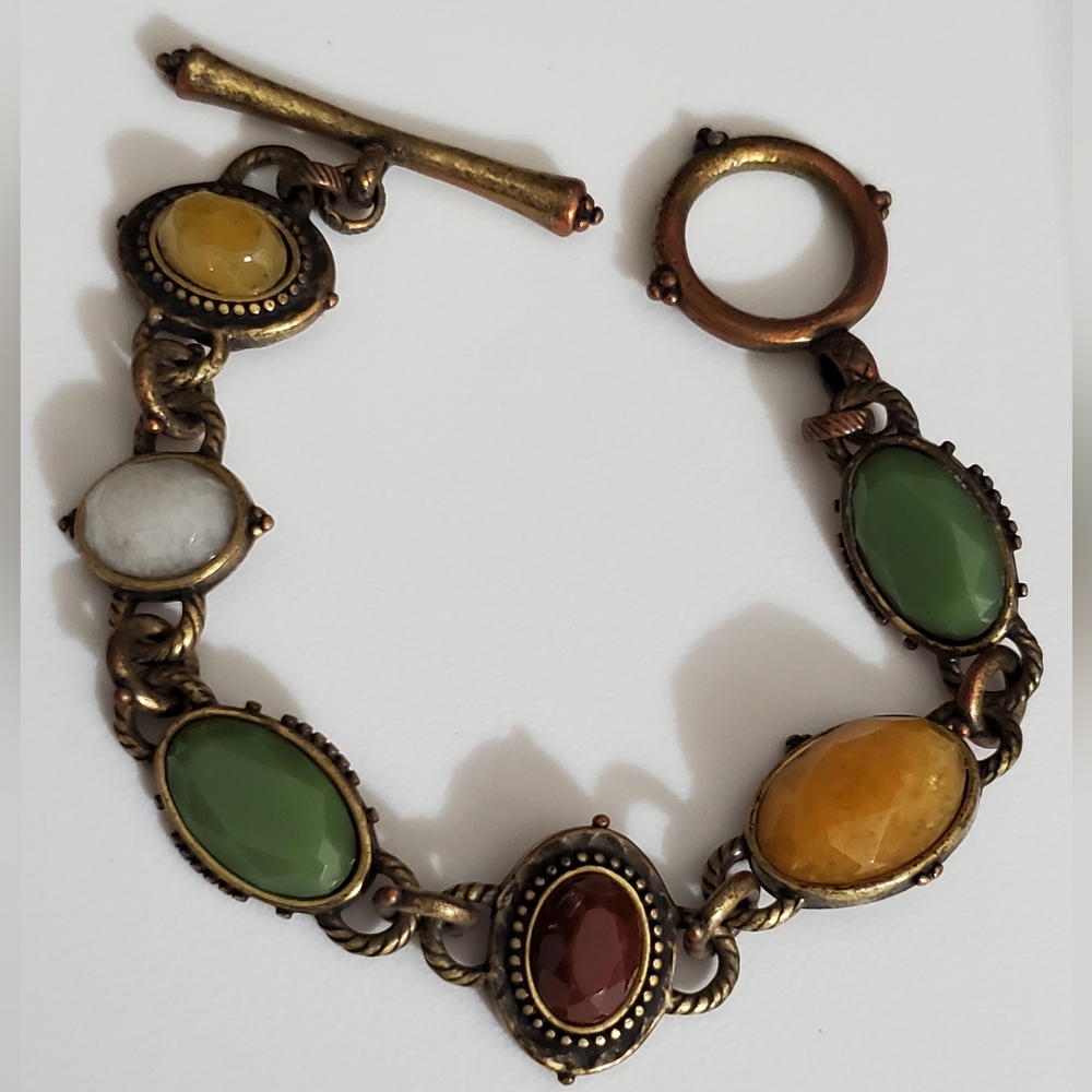 Lucky brand vintage bracelet natural Gemstone copper bronze toggle Bohemian boho